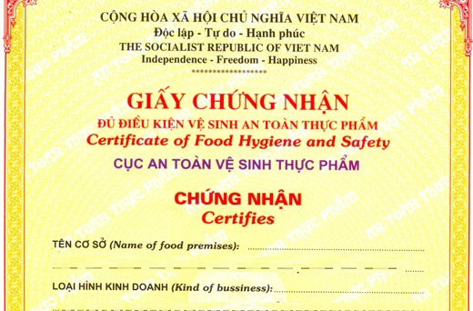 Xin giấy chứng nhận vệ sinh an toàn thực phẩm